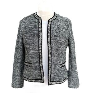 Talbots Jacket Women's Tweed Fringe Black & White Blazer Size: Lp